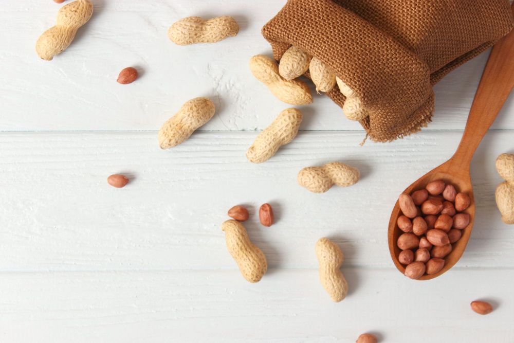 Peanuts on a light background closeup nuts